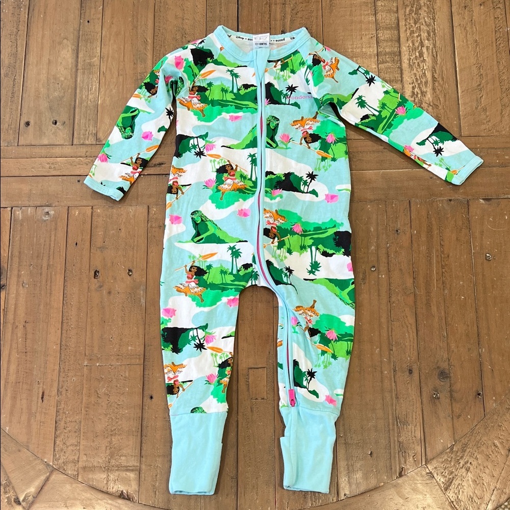 Disney x bonds Wondersuit Moana full zip Pajama sleeper one piece 12-18 months